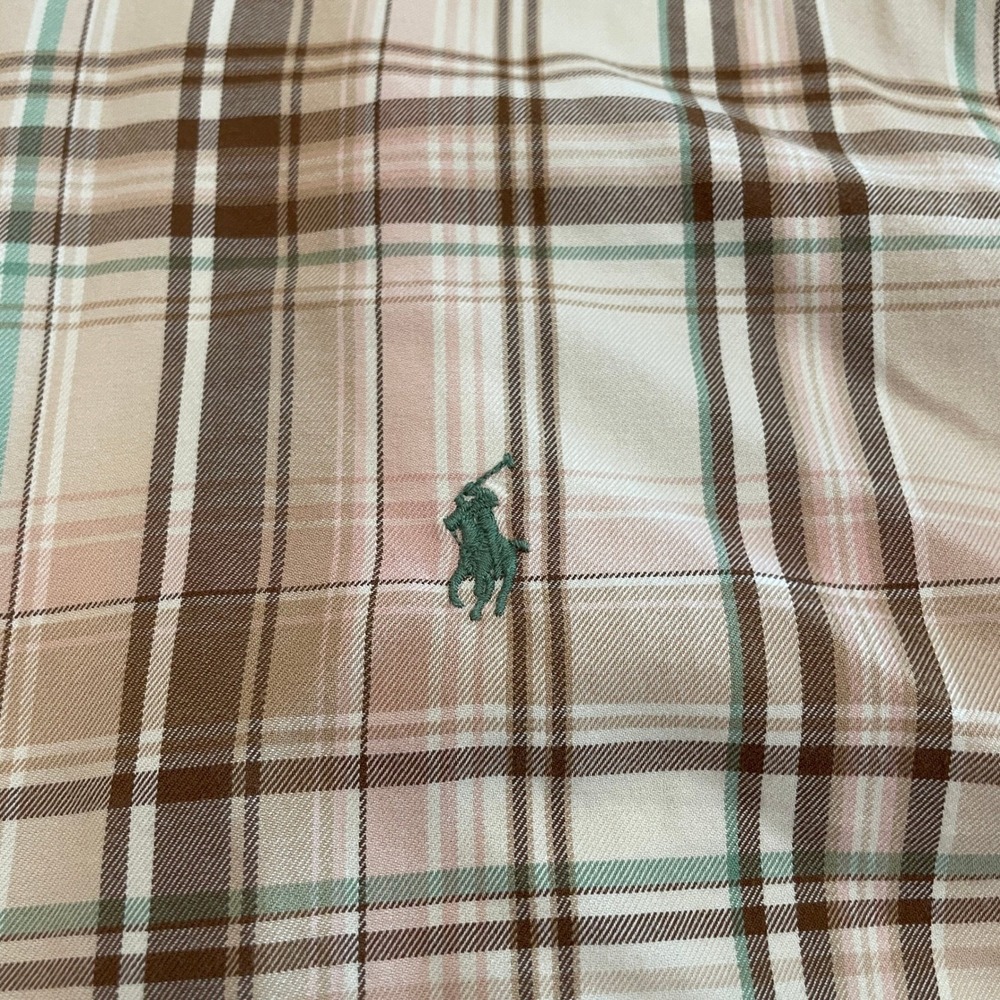 Ralph Lauren Mens Classic Fit Plaid Button Down Shirt Brown Pink Green - Picture 7 of 10